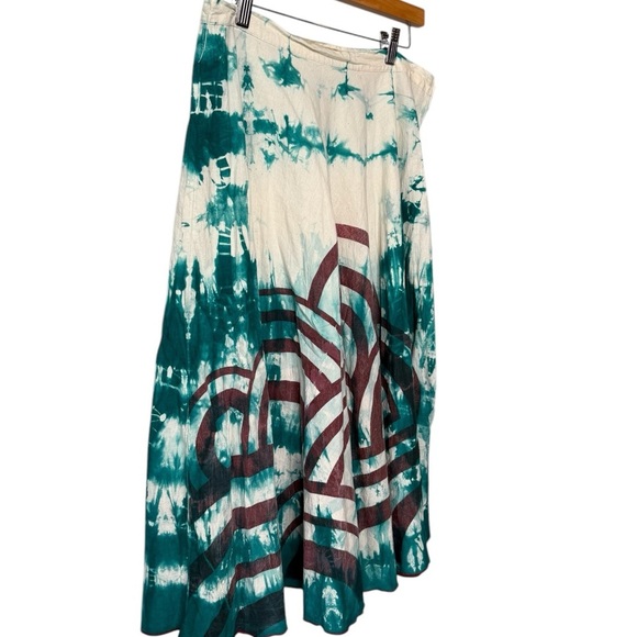 Green Habit Boho Full A Line Cotton Green Oatmeal Art to Wear Midi Skirt US 6 - Picture 5 of 15